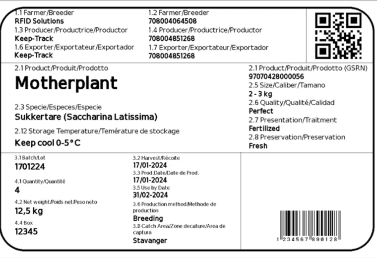 Produktetikett for sporbarhet i tareproduksjon