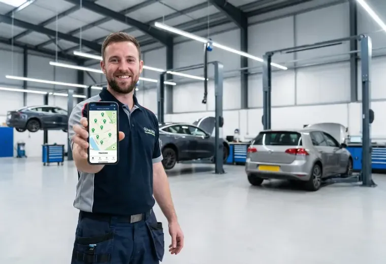 Verkstedtekniker viser Locate IT-nøkkelsporing på mobil